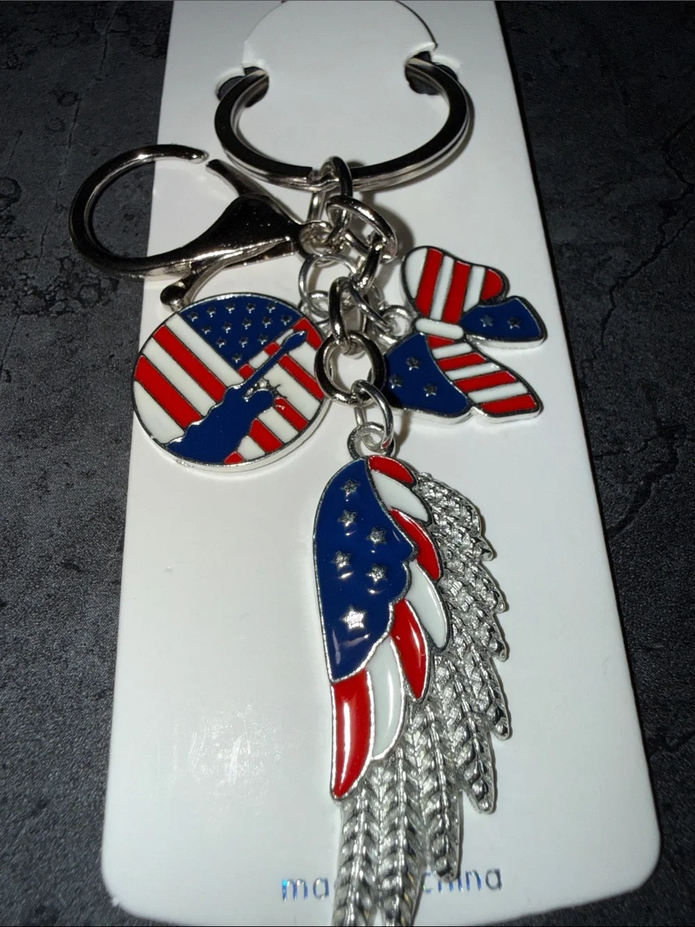 Patriotic Red, White & Blue Wing Keychain - USA Flag Accent